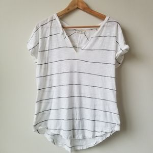 Madewell White V Neck Striped Top